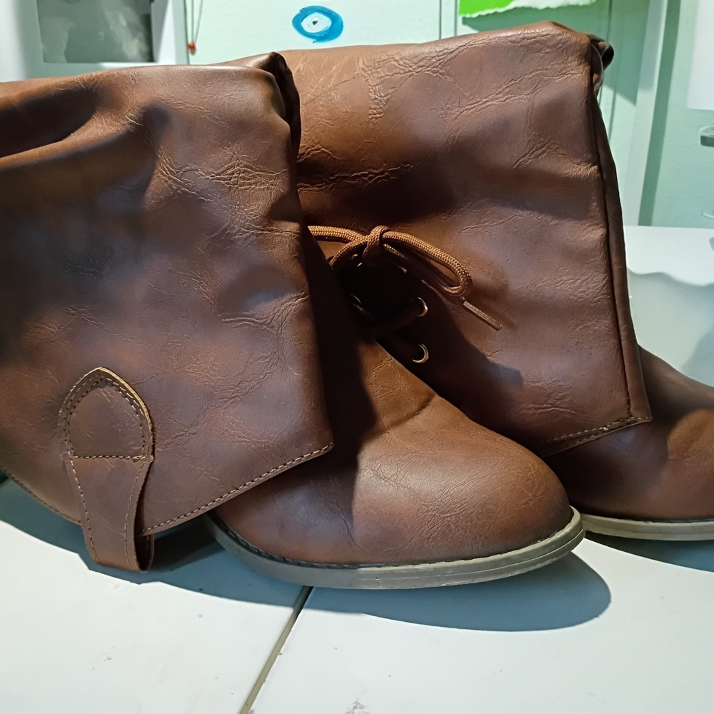 Brown Faux Leather Ankle Boots